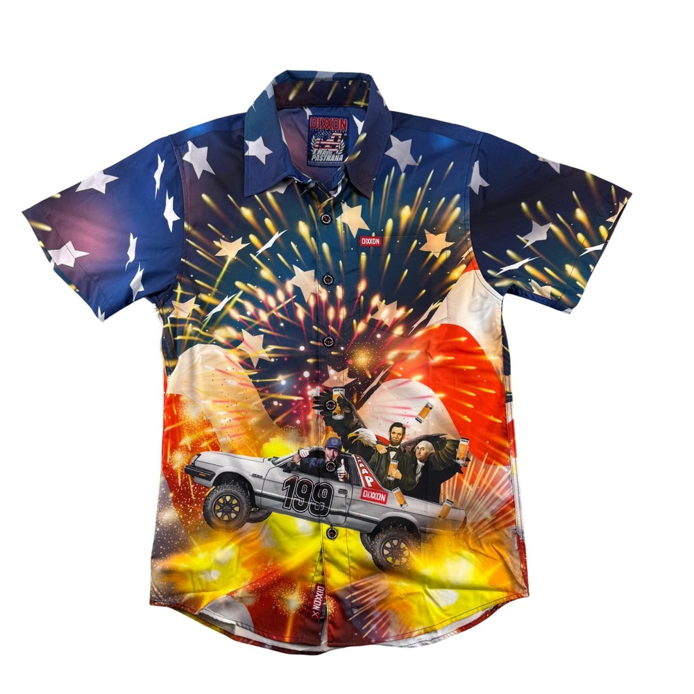 Dixxon Travis Pastrana 199 Party Shirt Mens XS Patriotic Fireworks Button Down